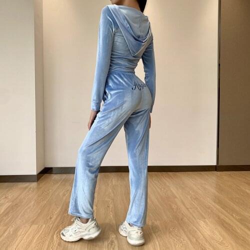 Velvet Tracksuit Juicy 2 Piece Set Women Hoodie And Pants Suit Female Embroidery Letter Zip Up Sports Hooded Sweatshirt
