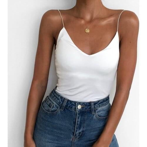 Basic White Camis Women Sexy Sleeveless Vest V-neck Solid Thin Spaghetti Strap vest Bodycon Summer Solid Black Camisole Female