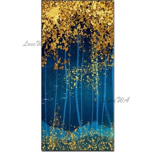 Pure Handmade Textured Gold Tree Oil Painting Wall Pictures Canvas Art Home Decoration Modular Wall Art For Living Room Decor