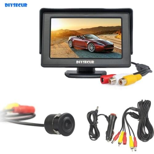 DIYSECUR 4.3" Color TFT LCD Car Monitor with HD Rear View Reverse Backup Car Camera Parking System Free Video Cable