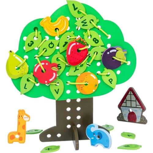 Kids Tree Lacing Threading Toy Fruit Tree String Game Basic Life Skills Learning Children Early Education Threading Bead Toys