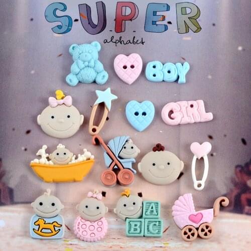 20pcs Cartoon Girls Boys Baby Stroller Resin Accessories DIY Craft Supplies Baby Shower Decor Materials Phone Shell Patch Arts
