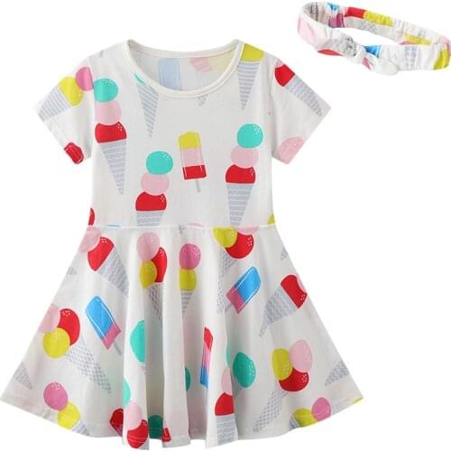 Jumping Meters New Ice Cream Baby Girls Dresses For Summer Party Cute Childrens Short Sleeve Clothes Kids Frocks