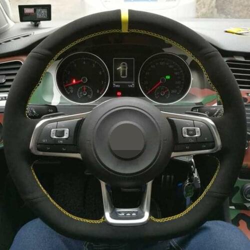 Car Steering Wheel Cover Non-slip Black Genuine Leather Suede For Volkswagen Golf 7 MK7 GTI R VW Polo Scirocco 2015 2016