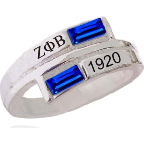 Topvekso Greece Sorority Blue custom greek sliver ZPB soror letter Zeta Phi Beta Finger Ring
