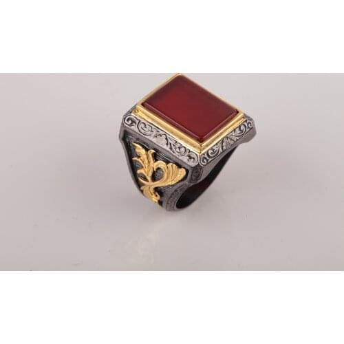 UM US JEWELRY Gold Plated Black Ancl Authentic Embroidered 925 Sterling Silver Ring