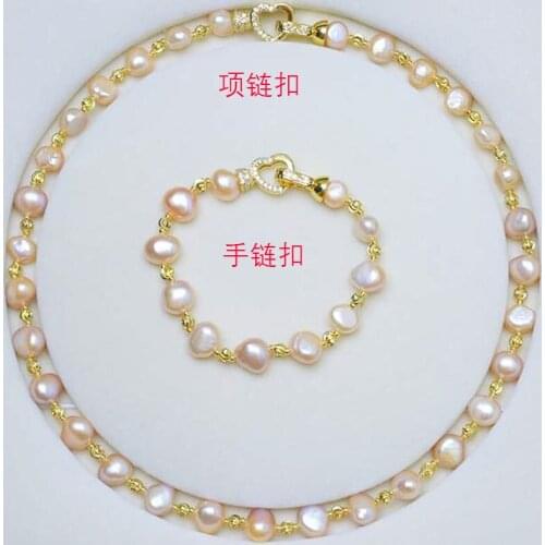 Free shipping 8-9mm white Pearl CZ Necklace bracelet set 925 silver micro inlay zircon clasp accessory jewelry