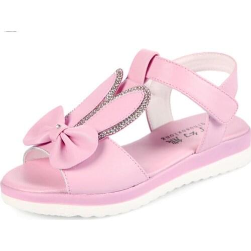 Summer Girls Genuine Leather Sandals Princess Children Shoes Fashion Beach Shoes For Girls Kids Size 31-37