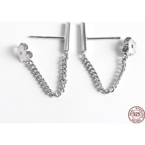 LKO 925 Sterling Silver Temperament Simple Personality One Word Back Hanging Studs Earrings For Woman Jewelry Gifts Ornaments