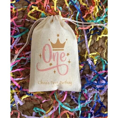 First Birthday favor Bag customize muslin Princess Party bag candy bags Bachelorette gift bag baptism welcome bags thank you bag