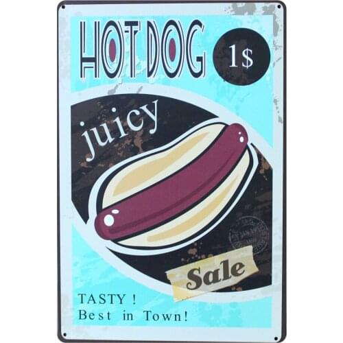 [ Mike86 ] HOT DOG Juicy Vintage Metal Poster Room Decor Retro Wall art Craft 20*30 CM Mix Items B-329