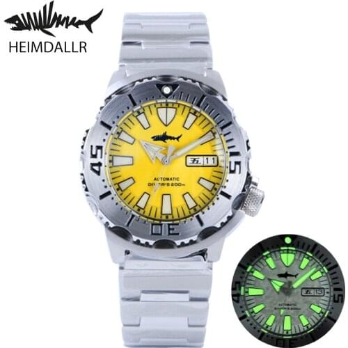 Heimdallr Mens Sporty Dive Watch Yellow Dial V2 Stainless Steel Rotating Bezel Sapphire Automatic Movement 200m Waterproof Lume