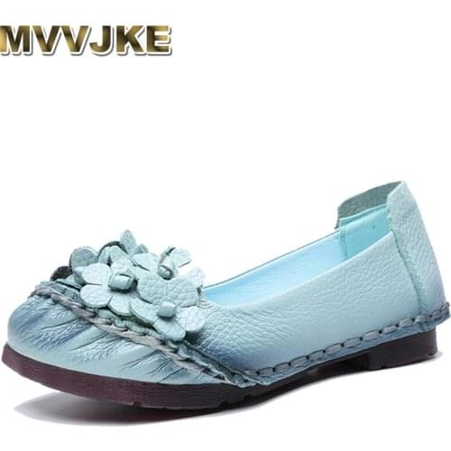 MVVJKE2020soft genuine leather flat shoes women flats with flowers ladies shoes women Designers moccasins without lace