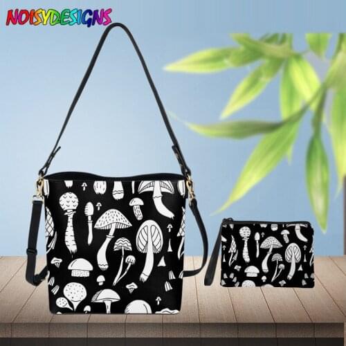 NOISYDESIGNS New Crossbody Bags For Women 2021 Mushrooms Prints Large Capacity Bucket Bag Female Travel Shoulder Handbags Wallet