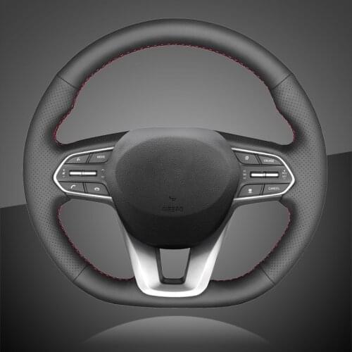 Auto Braid On The Steering Wheel Cover for Hyundai Santa Fe 2019 Car Braiding Wheel Covers