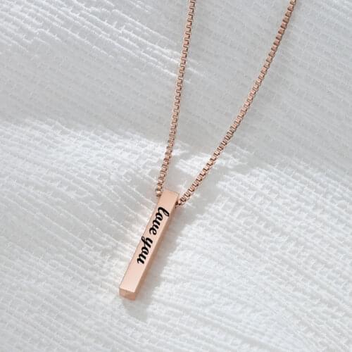Personalized Handmade Vertical Bar Necklace Engrave Letter Number Necklace Own Design Pendant for Women Man Stainless Steel Gift