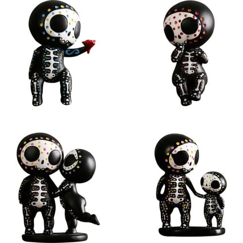 Resin Sugar Skull Couple Statue Halloween Mould Ornaments Home Decor Cute Flower Skeleton Doll Miniature Figurine Decoration