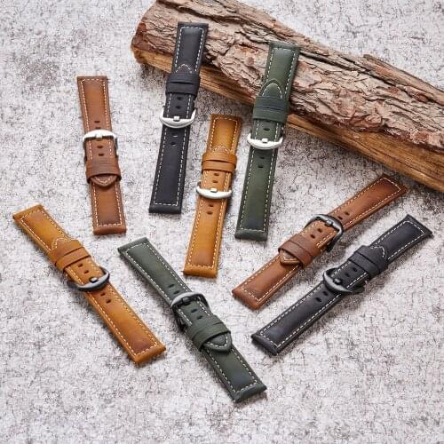 Watch Accessories Leather Watch Strap 20mm 22mm 24mm Quick Release Vintage Genuine Oil Wax Tanned Watch Band For Panerai Fossil