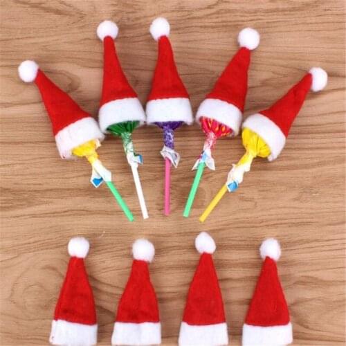 Mini Christmas Hat Santa Claus Hat Xmas Lollipop Hat Mini Wedding Gift Creative Caps Christmas Tree 10Pcs/Pack