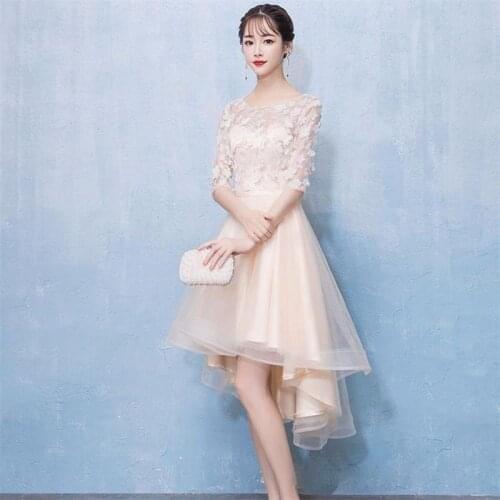 Pink Lace Appliques Evening Dresses Elegant Boat Neck Banquet Asymmetrical Prom 2021 Formal Party Gown Front Short Back Long