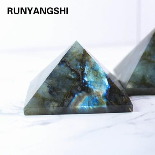 Runyangshi 1pc 3-6cm labrador feldspar crystal Pyramid Living Room Elongated stone Natural Crystal Stone fengshui Ornaments