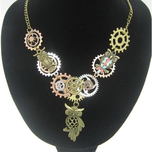 2018 New Original Design DIY Gears and Vintage Owl Pendant Steampunk Necklace