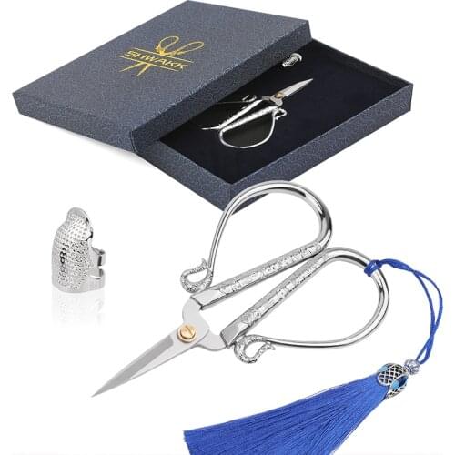 SHWAKK 3 Pcs Embroidery Scissors Set Sewing Scissors Sharp Stainless Steel with Thimble DIY Tools Dressmaker Shears for Fabric