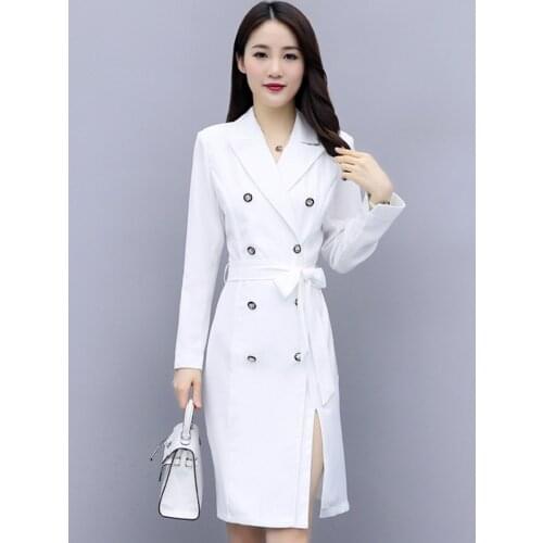 Trench Coat Double Breasted Womans Fashion Korean Style Winter Warm Windproof Lapel Slim Designer Long Velvet Runway White