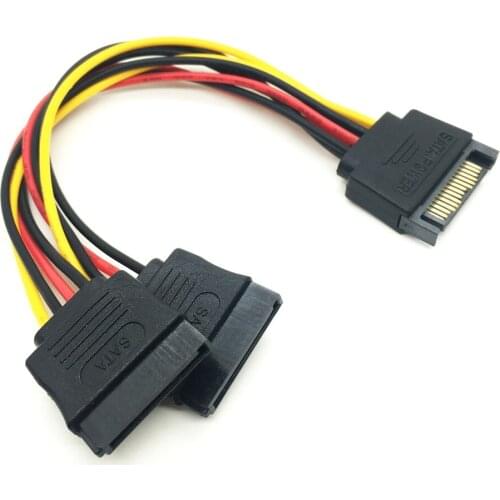 15Pin Sata 1 to 2 Ports Right Angle Power Supply Extension Cable Male to dual Female For HDD SSD bay SATA Port Multiplier