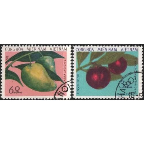 2 pcs Vietnamese fruit mango mangosteen stamp postage collection