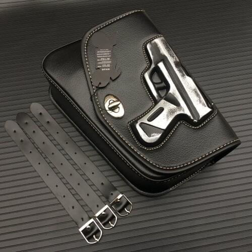 Vintage Motorcycle Black PU Leather Right side Gun Logo Saddlebag Saddle Bag Universal For Harley Sportster XL883 1200