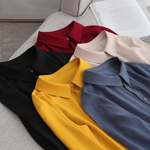 High-quality Black Chiffon Blouses Spring and Autumn 2021 Blusas Female White Solid Ladies Green Tops for Women Clothing 1014