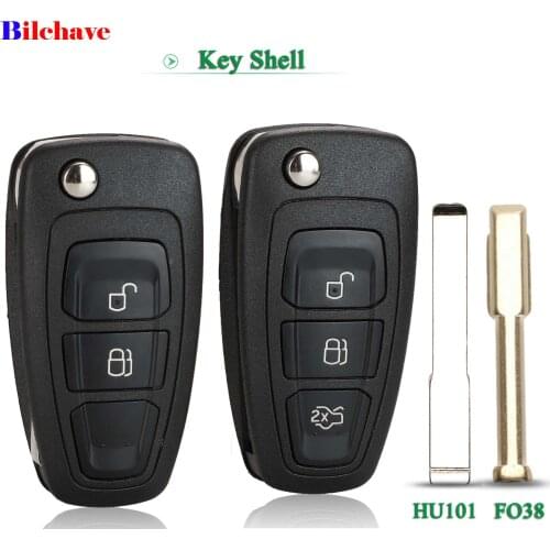 Bilchave 10PCS For Ford Focus Mondeo Fiesta 2013 FOB 2/3 Buttons Flip Remote Car Key Shell With HU101 /FO38 Blade Replacement