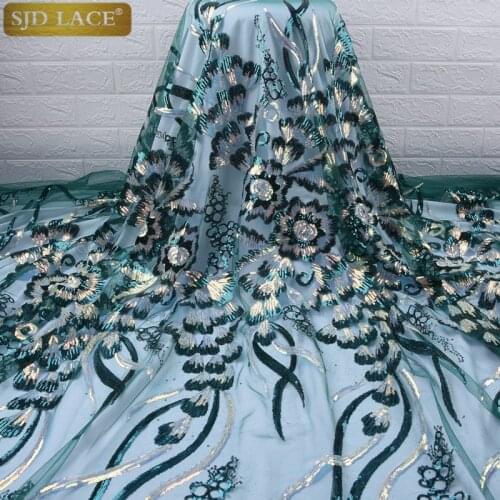 Green French Mesh Lace Fabric High Quality Double Color Sequins African Ghana Net Lace Fabric For Nigerian Evening Dress A1761