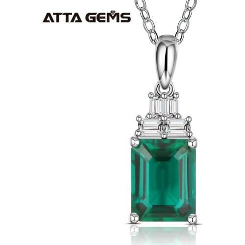 Lab Grown Emerald Pendant Necklace 925 Sterling Silver Octagon Shape Gemstones Choker Statement Necklace Women with Chain