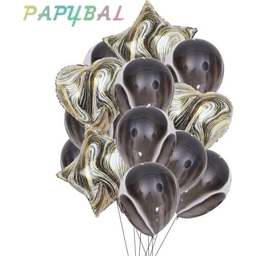 14Pcs Black Agate Balloon Happy Birthday Party Balloons Star Heart Helium Ballons Boy Girl Baby Shower Party Supplies
