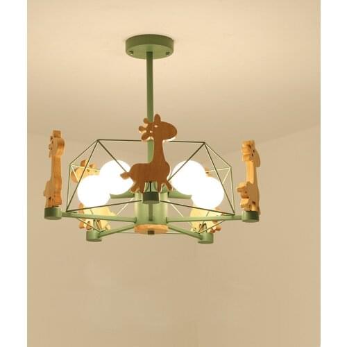 2021 Nordic Children Child Room Ceiling Light E27 Holder Star Diamond LED Suspension Wooden Hanging Lamp