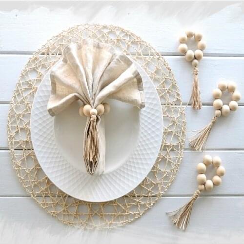 4pcs Handmade Natural Wooden Bead Napkin Rings Holder For Weddings Party Home Hotel Decor Table Dinner Decoration