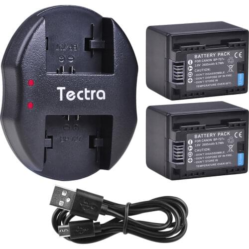 2685mAh 2pcs BP-727 BP727 Decoded Battery+USB Dual Charger for Canon VIXIA HF M50 M500 M52 R300 R32 R40 R42 R400 R50 R52 Battery