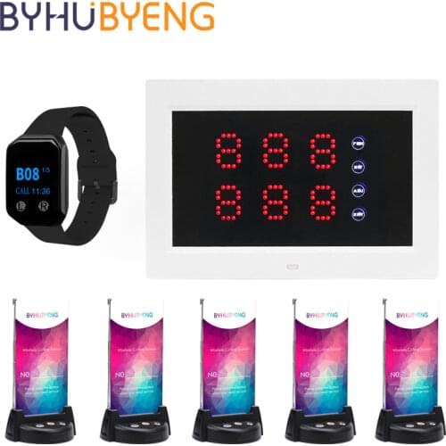 BYHUBYENG Waterproof Nurse Watch Emergency Call Button Transmitter Led Screen Host Waiter Pagers for Restaurant Table Bell