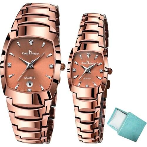 Fashion Square Couple Watches Pair Men And Women Stainless Steel Quartz Waterproof Watch For Lovers With Box Couple Gift