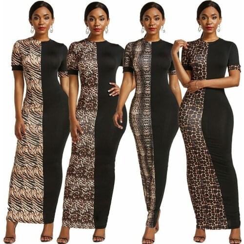 Elegant Patchwork Bodycon Long Summer Short Sleeve O Neck Maxi Dress Women