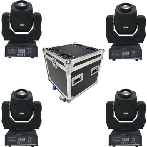 Flightcase packed 4pcs Spot 60W LED Moving Head Light With Gobos Plate Color Plate super bright 60W Mini Led Moving Head Lights