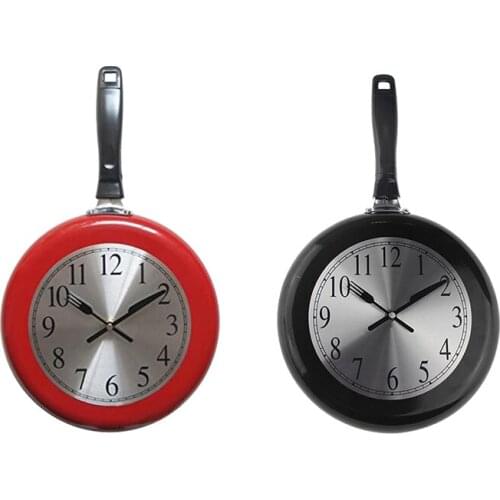 Hot Sale 10 Inch Frying Pan Design Hanging Wall Clock Kitchen Metal Clock,Themed Unique Wall Watch,for Home Room Decoration