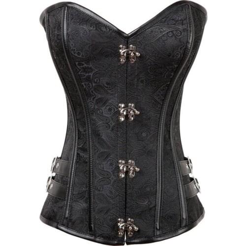High-end Black Retro Jacquard Gothic Top Corset Overbust Steel Boned Bustier Top Corset for Abdomen and Breast Support