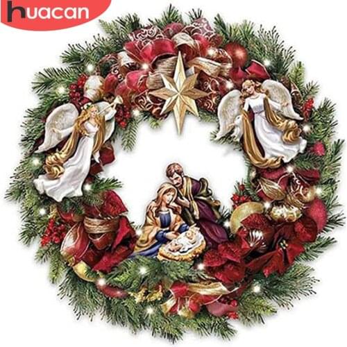HUACAN Diamond Painting Christmas Wreath Full Square New Arrival Diamond Embroidery Jesus Religion Cross Stitch Decor For Home