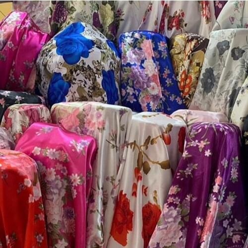 Imitation silk printed satin fabric new cloth silk fabric ancient Chinese clothing cloth DIY plant flower dress cloth fabric