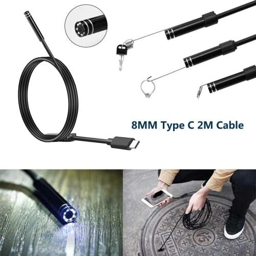 Type c Usb Endoscope Camera 8mm 720P 8led Waterproof Snake Endoscopic Inspection Hard Tube Camera PC Android for Huawei Phones