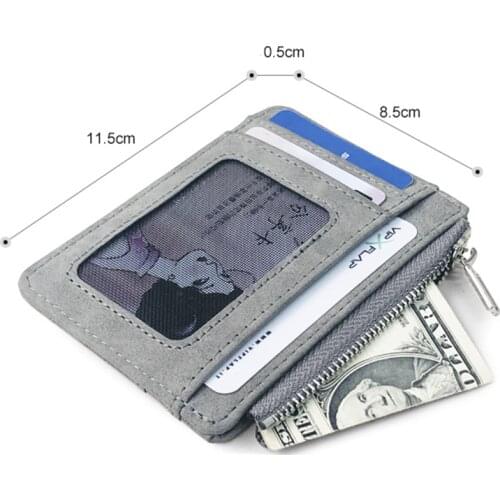 New Men Short Card Wallet Frosted PU Leather Zipper Mini Coin Purse Multi-card Pockets Business Card Bag Card Holder