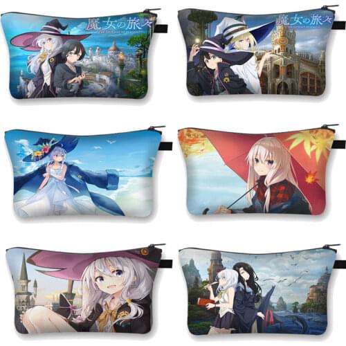 Anime The Journey of Elaina Cosmetic Bag Women Travel Makeup Organizer Professional Make Up Box Girls Cosmetics Pouch Bags
